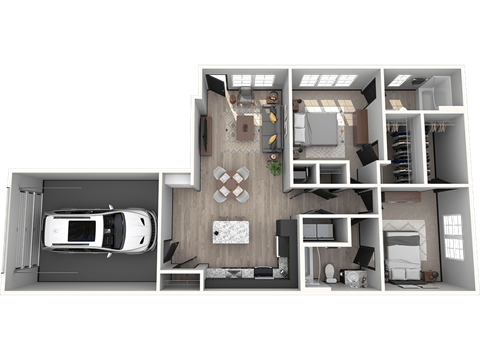Floor plan for 2 beds, 2 baths, 1064 sqft